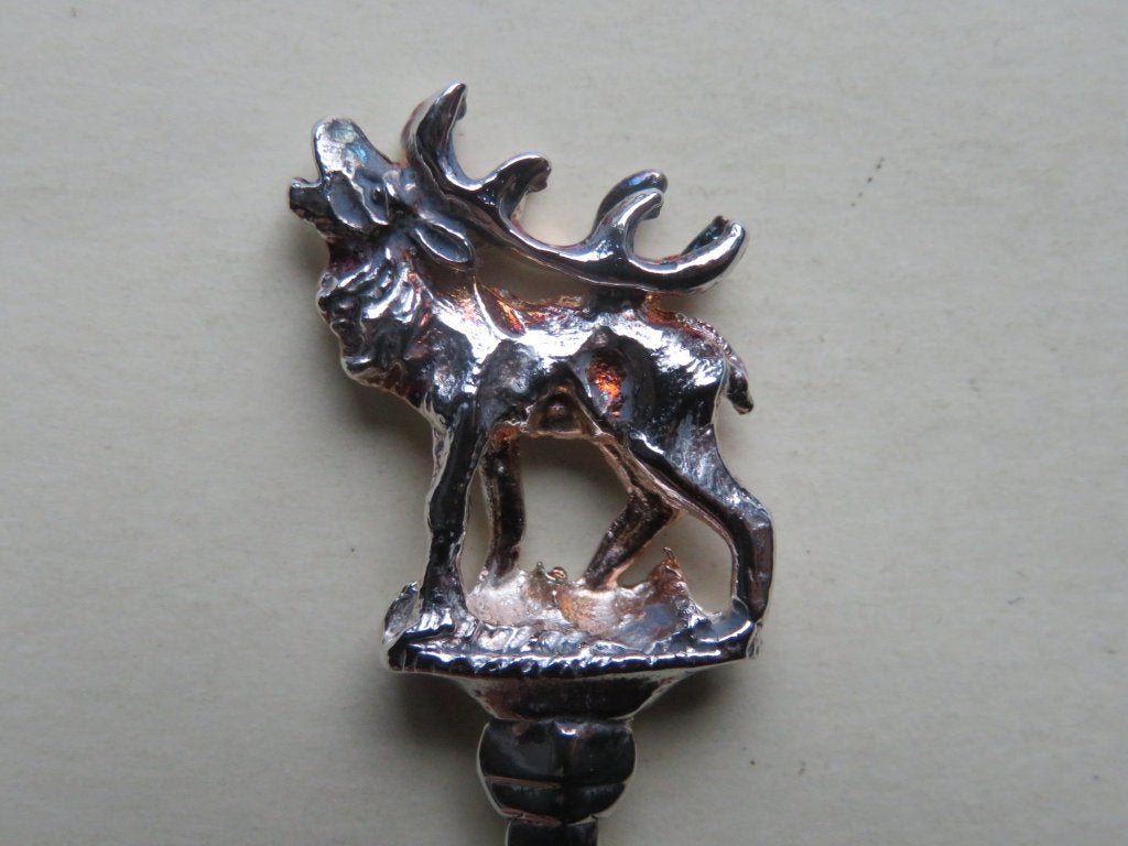 Verzilverd Keltum lepeltje Eland / hert 3D lengte 12,7 cm., Verzenden
