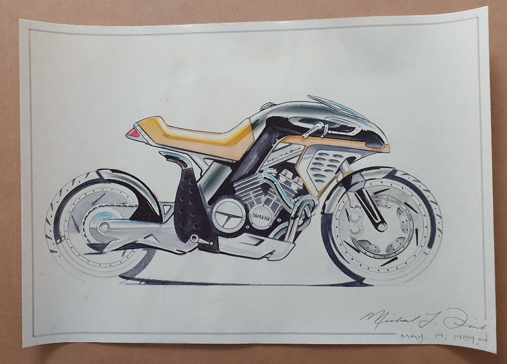 Unieke Yamaha Motorfiets Schets - Michael J. Fink 1989, Verzenden, Deurposter of groter, Rechthoekig Liggend, Zo goed als nieuw