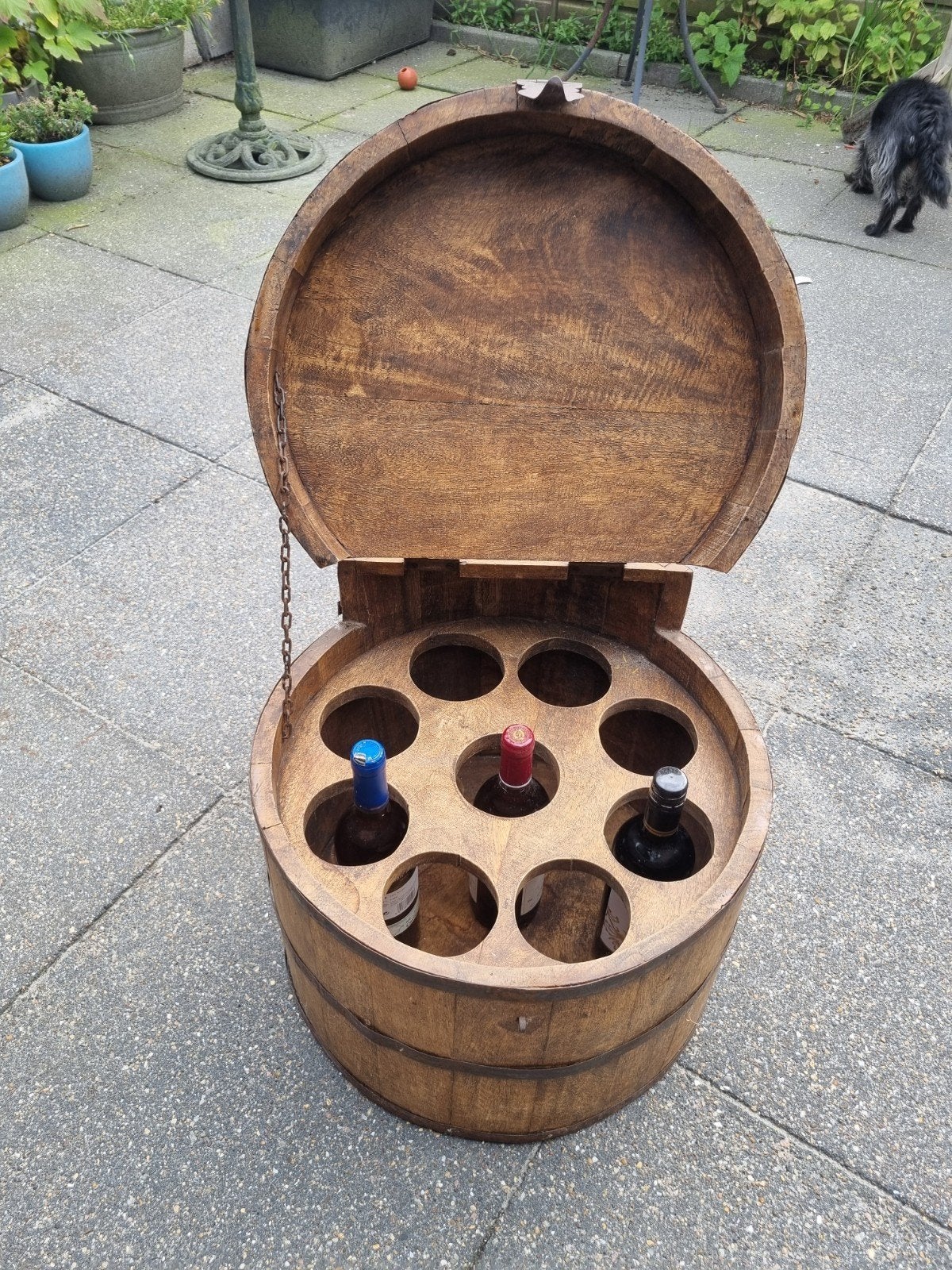 Wijnvat / wijnkoeler / bijzettafel van hout, Ophalen, 50 – 75, Gebruikt, 5 tot 15 flessen