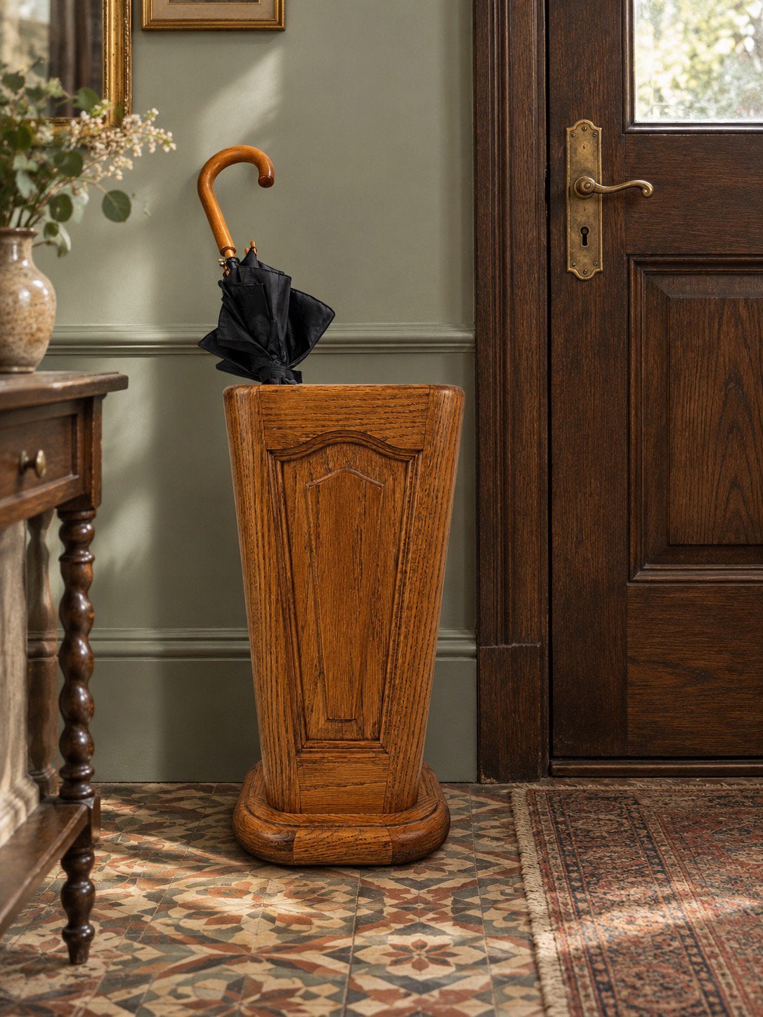 Art Deco eikenhouten paraplubak / paraplustandaard, ca. 1930, Ophalen of Verzenden, Zo goed als nieuw, Hout