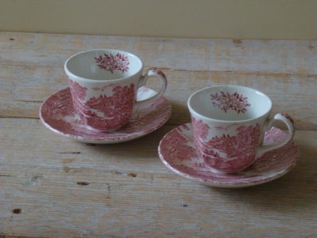 2x Espresso kop-en-schotel, Engels rood Ridgway, Meadowsweet