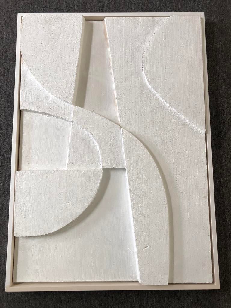Wanddecoratie met Organische Vormen - Wit Reliëf Kunst, Ophalen of Verzenden, Gebruikt, Wit