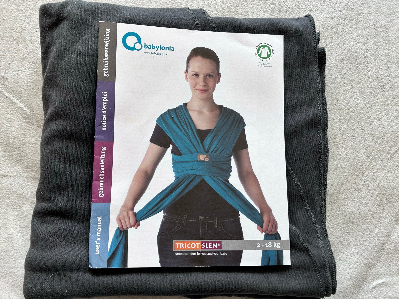 Babylonia Tricot-Slen Draagdoek - antraciet (2-18 kg), Overige merken, Draagdoek, Ophalen of Verzenden, Zo goed als nieuw