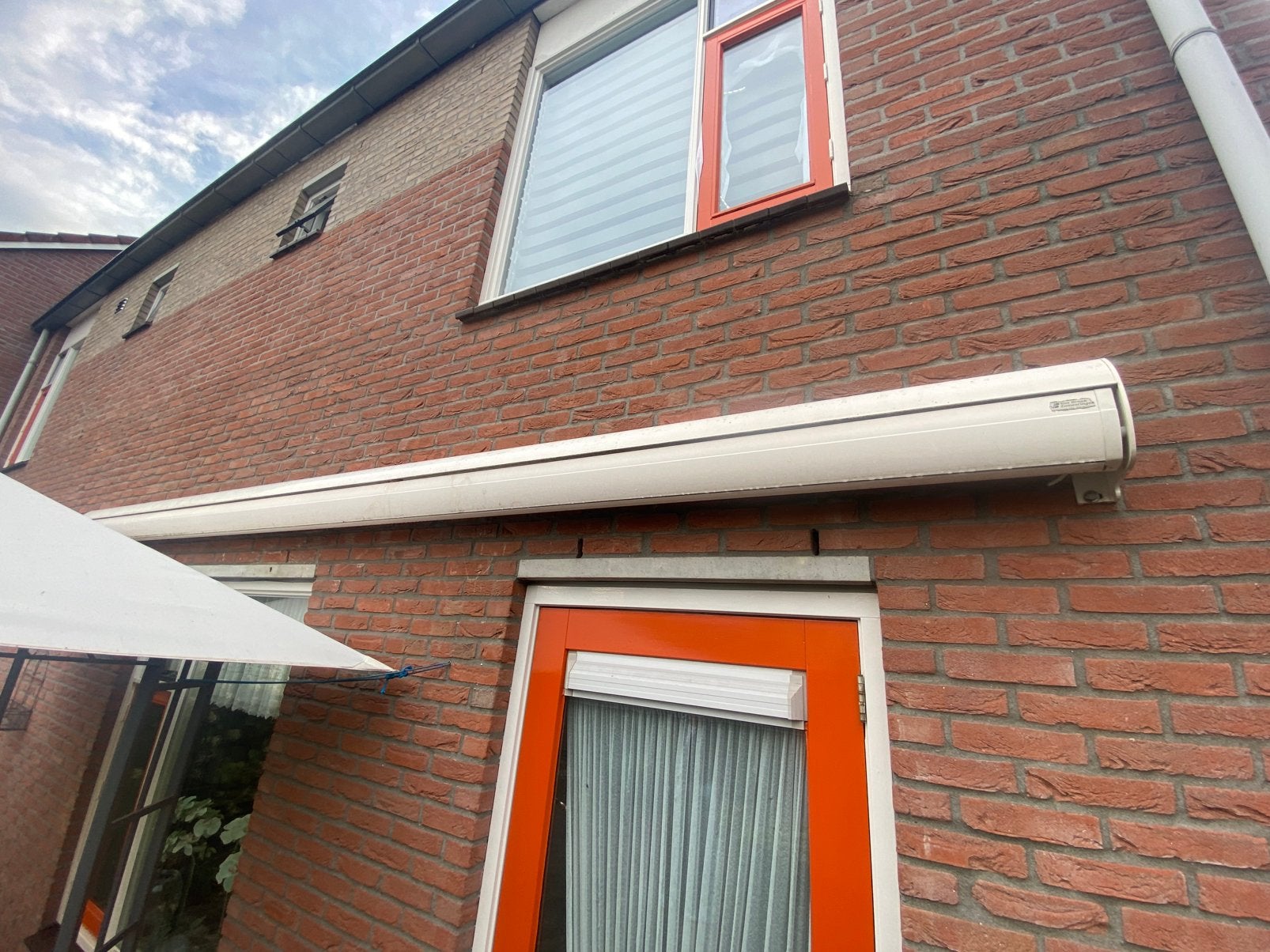 Zonnescherm 5 meter, Tuin en Terras, Zonneschermen, 150 tot 300 cm, Ophalen, Zo goed als nieuw, Knikarmscherm