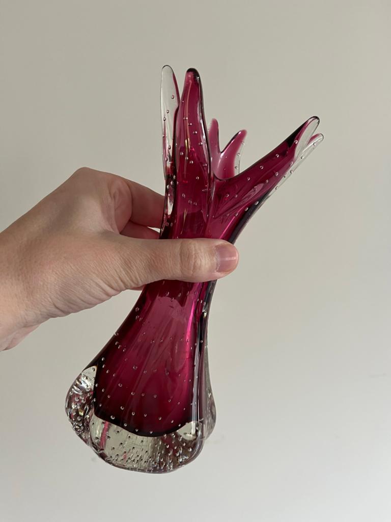 Vintage Murano Sommerso Vaas Roze en Helder Glas Archimede S, Antiek en Kunst, Ophalen of Verzenden