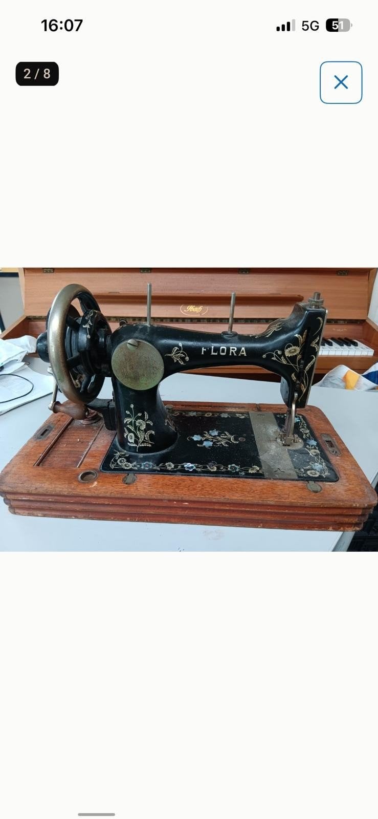 antieke naaimachine, Ophalen, Gebruikt