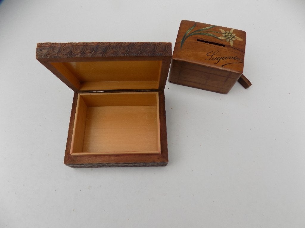 doos spaarpot hout doos kistje vintage brocante, Antiek en Kunst, Curiosa en Brocante, Ophalen of Verzenden