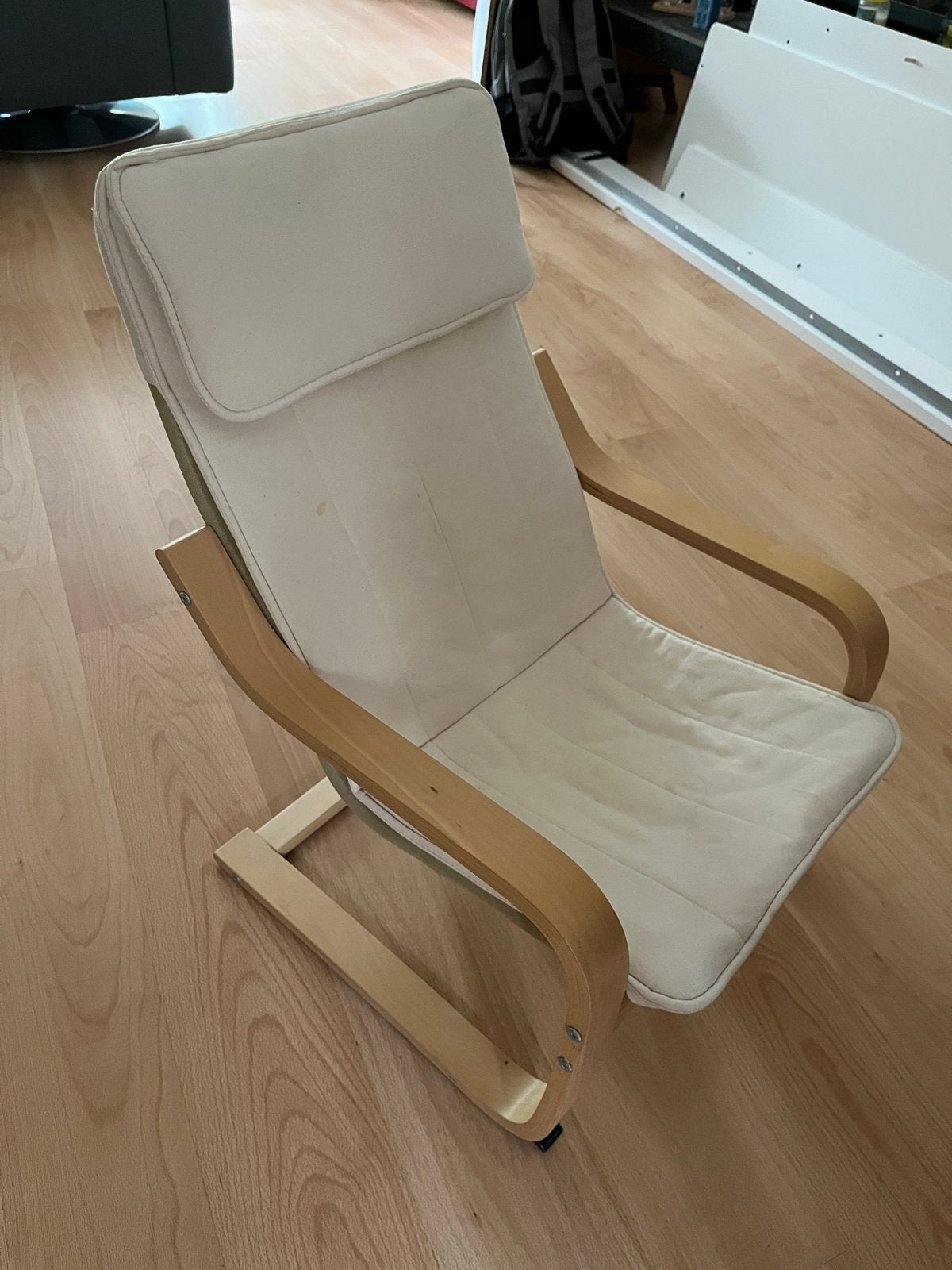 Kids houten schommelstoel met crèmekleurige kussens, Ophalen, Gebruikt, Wit, Eén