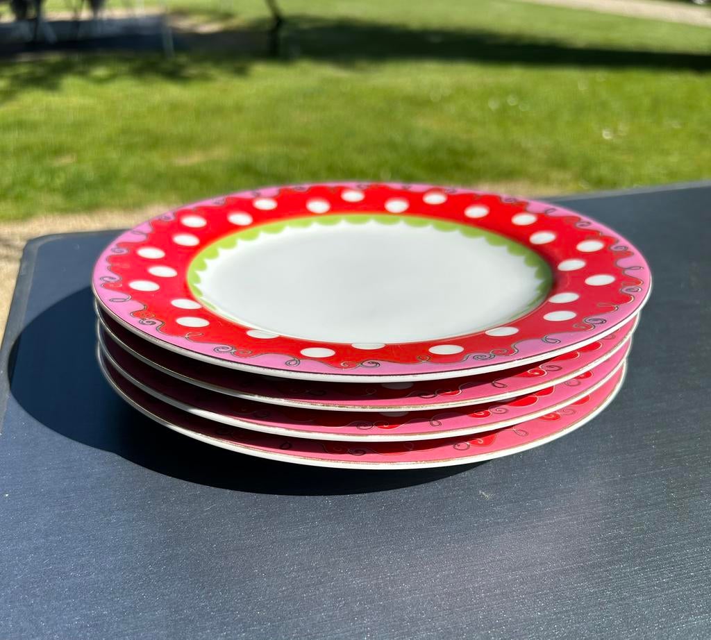 Oilily Polkadot ontbijtborden, Gebruikt, Ophalen of Verzenden, Bord(en), Overige stijlen