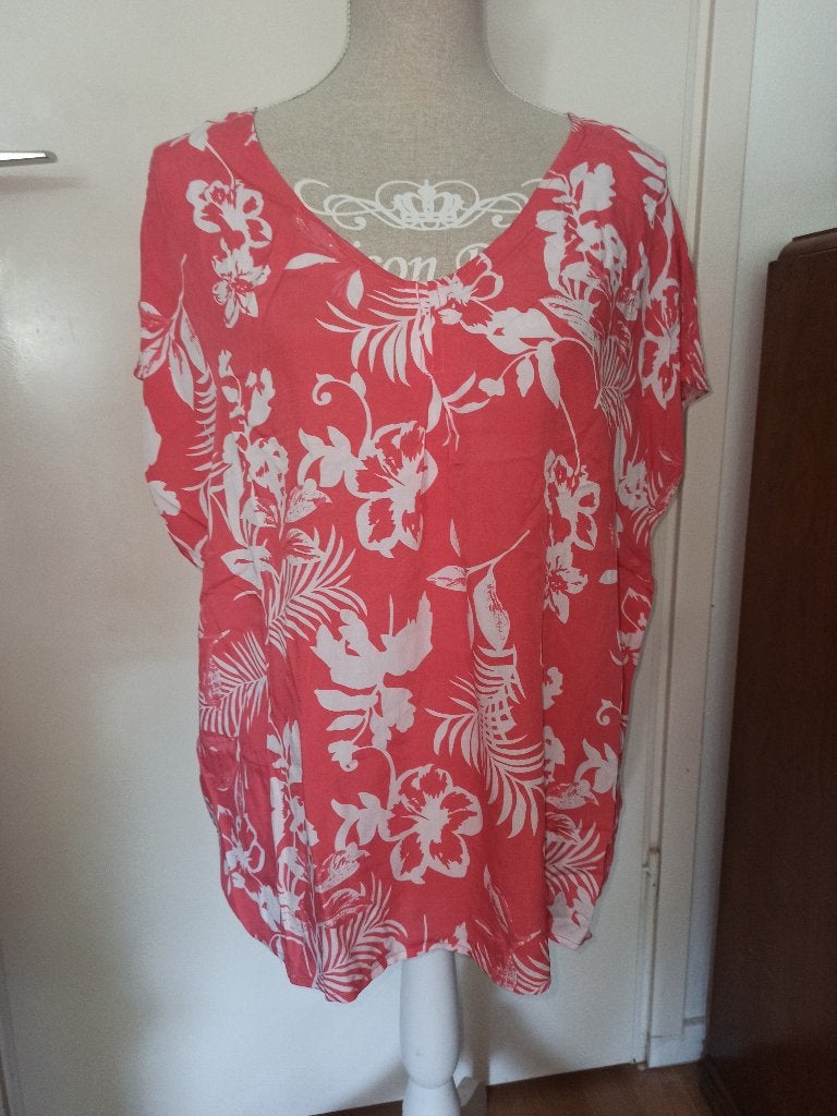 Leuke koraal roze witte bloem blouse van Norah maat 44 46, Maat 42/44 (L), Zo goed als nieuw, Norah, Meerkleurig