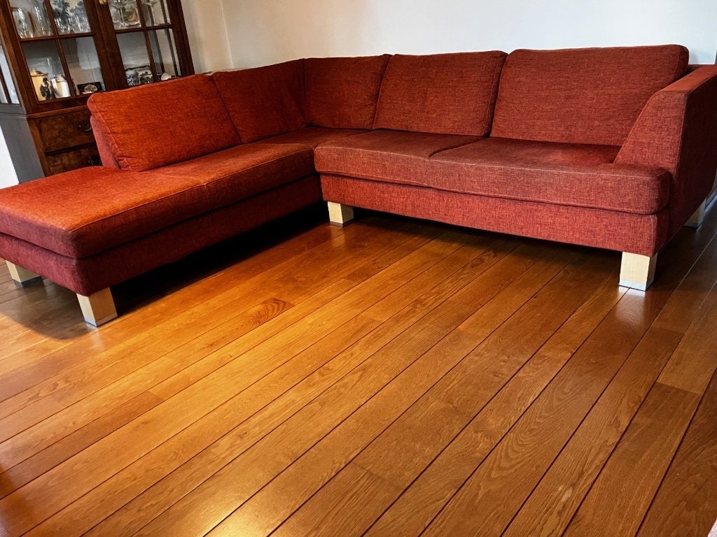 Hoekbank Terra bruin, Huis en Inrichting, Ophalen, Gebruikt, Hoekbank, 75 tot 100 cm