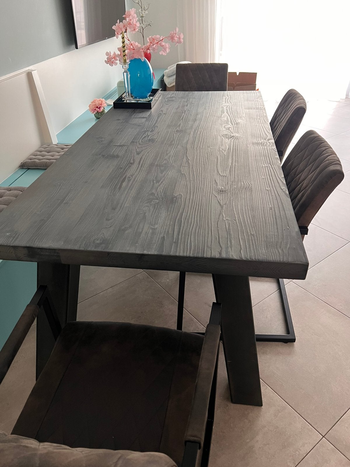 Eettafel grijs, Ophalen, Gebruikt, Landelijk, 8 stoelen of meer