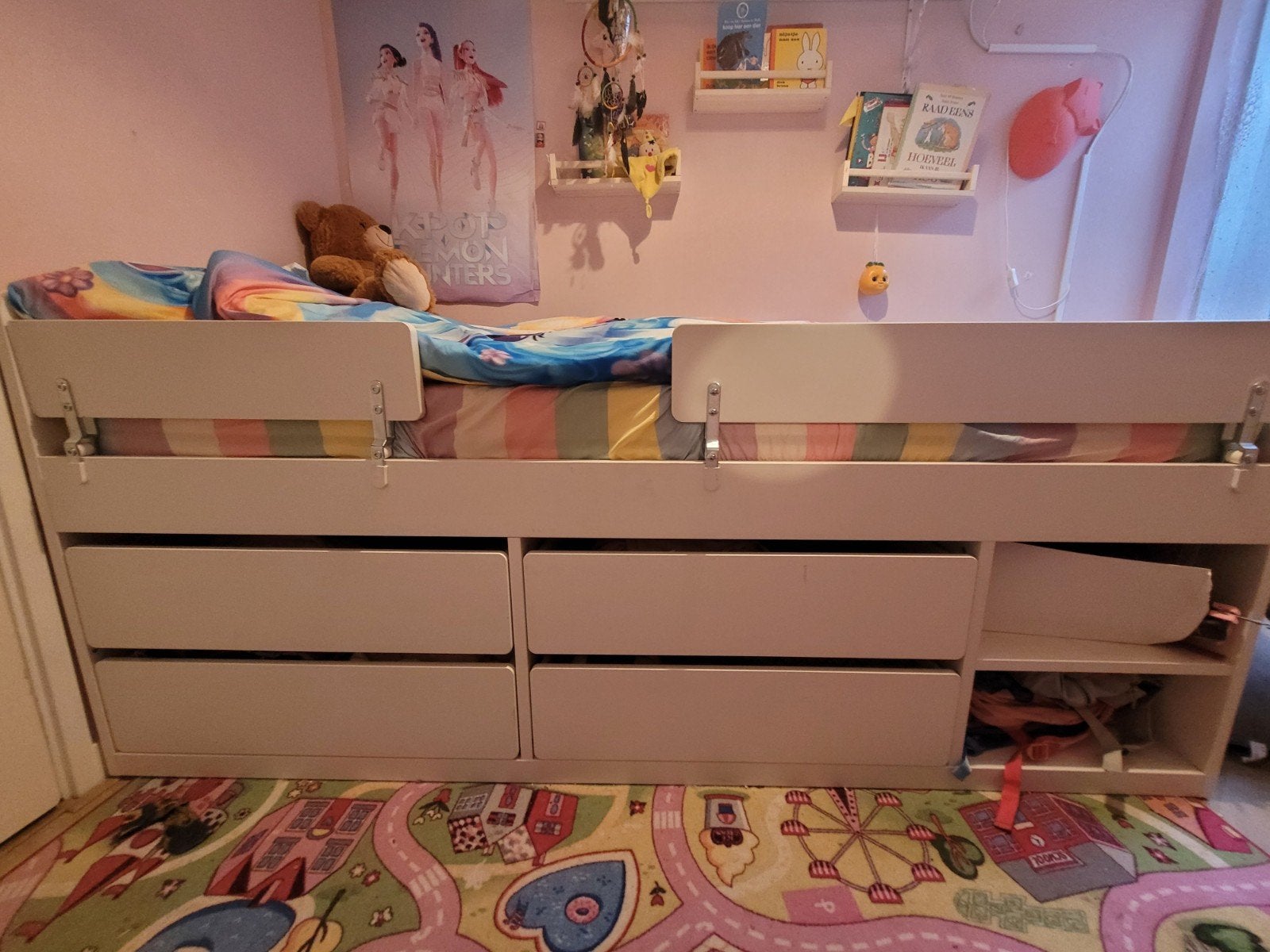 SLÄKT kinderbed met veel opbergruimte, Huis en Inrichting, Ophalen, 90 cm, Wit, Zo goed als nieuw