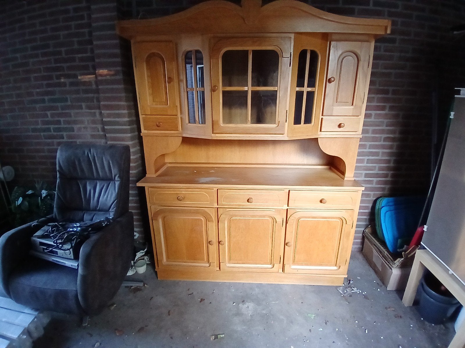 Eikenhouten kast met lamp - 152x50x190cm, Ophalen, Gebruikt, Met deur(en), 150 tot 200 cm