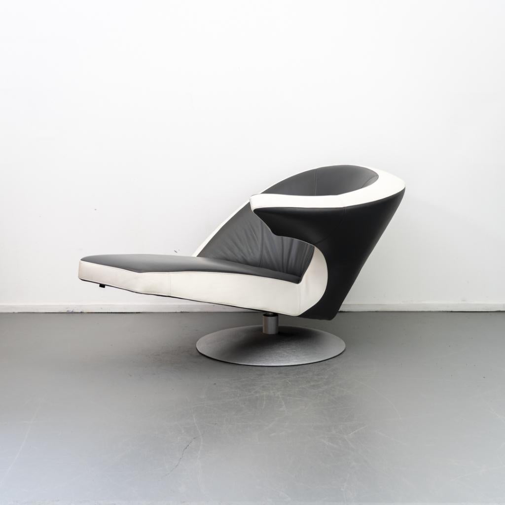 1x Leolux Parabolica Fauteuil Rechts Grijs/Wit Leer - Alu, Niet ingevuld, 125 tot 150 cm, Niet ingevuld, Ophalen of Verzenden