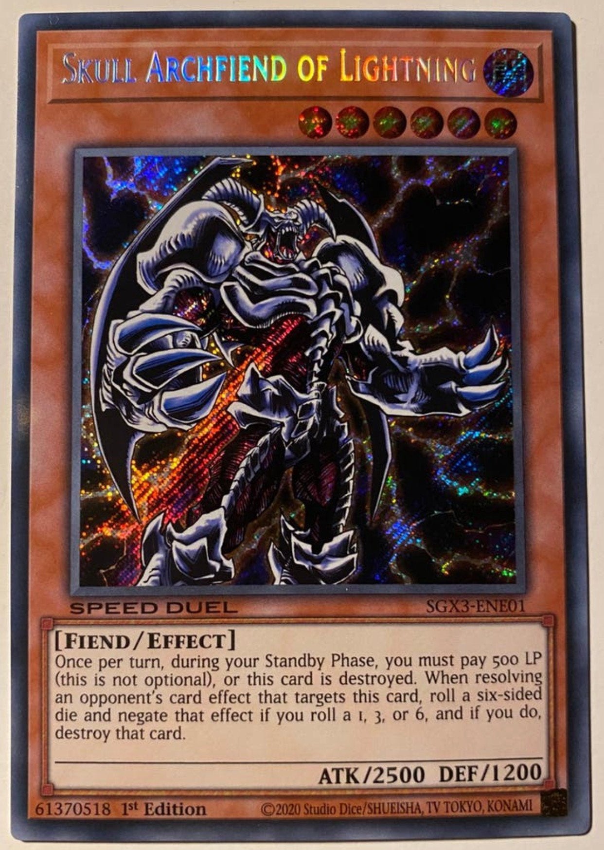 Yu-Gi-Oh! Skull Archfiend of Lightning SGX3 1st Edition !, Ophalen of Verzenden, Zo goed als nieuw, Losse kaart, Foil