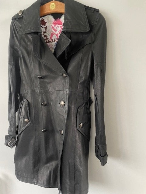 Leren jas/ leren trenchcoat maat 34 - Nieuw, Kleding | Dames, Ophalen of Verzenden, Nieuw, Maat 34 (XS) of kleiner, Zwart