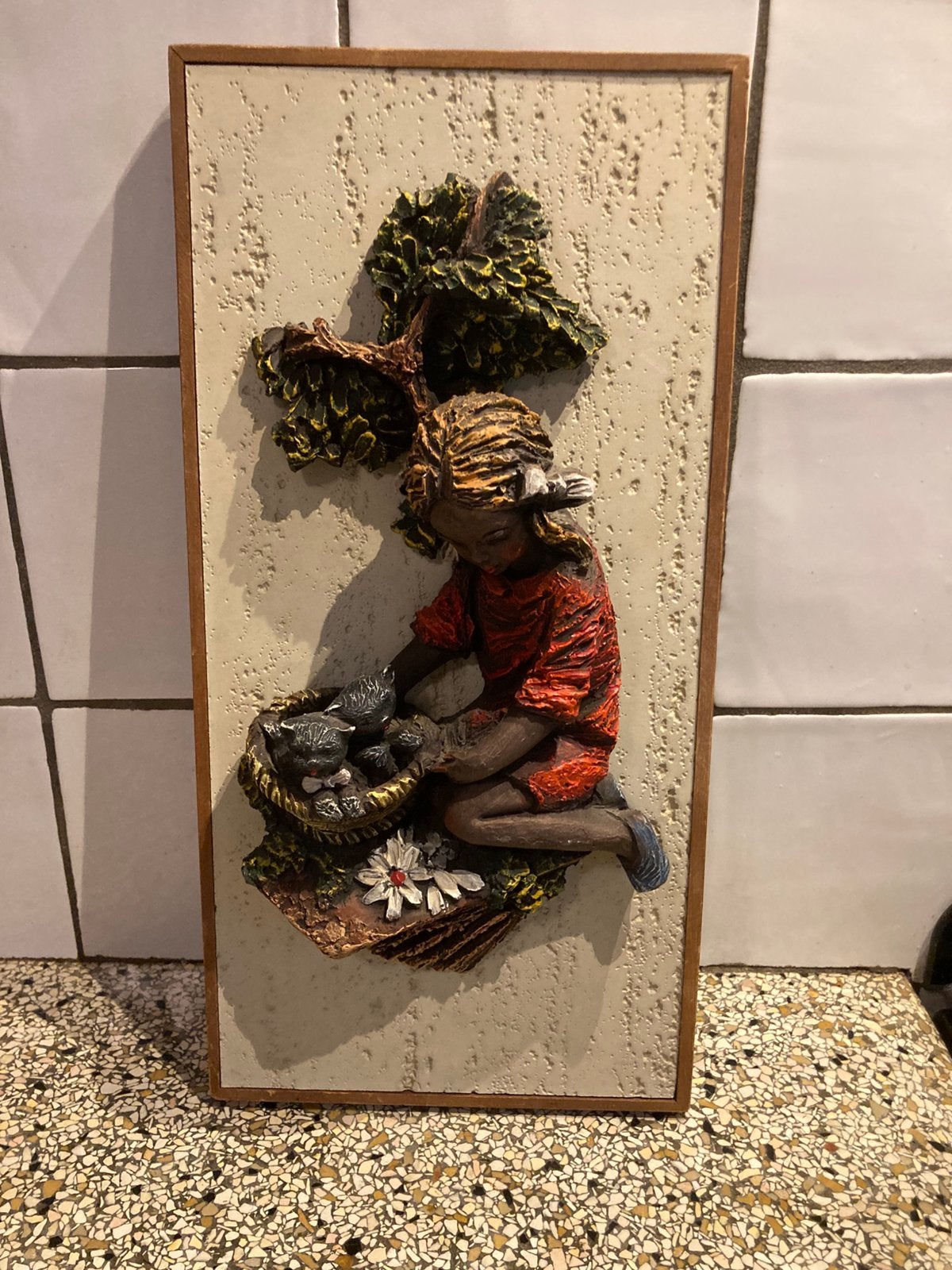 Oud schilderij 3d meisje, Antiek en Kunst, Curiosa en Brocante, Ophalen of Verzenden