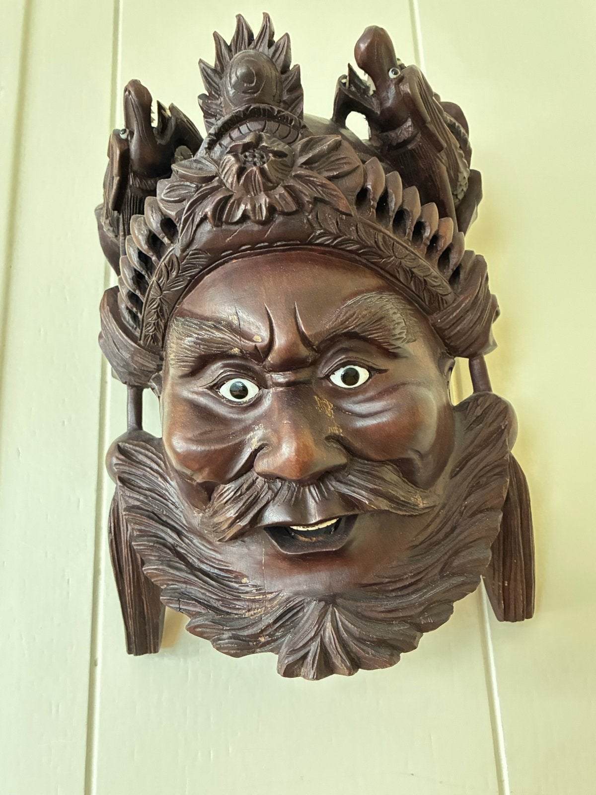Prachtig handgesneden houten masker, Aziatische kunst, Hout, Bruin, Masker, Ophalen of Verzenden