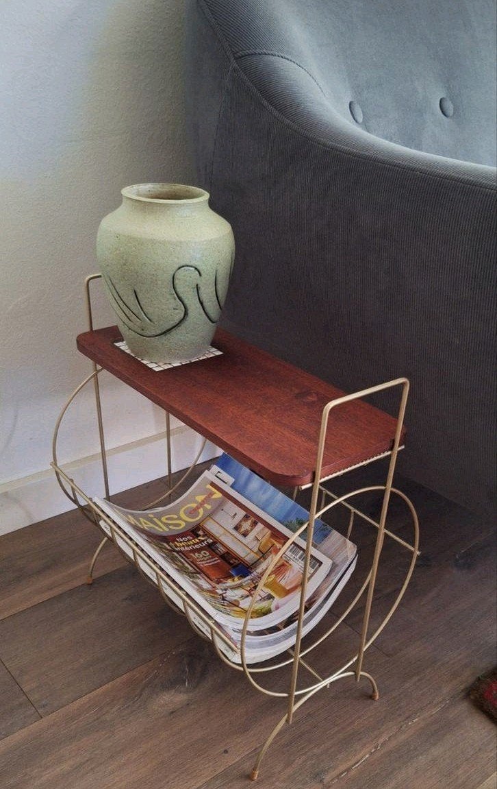 Vintage Lectuurbak Krantenbak Tijschriftenrek Bijzettafeltje, Gebruikt, Metaal, Ophalen of Verzenden, Mid-century modern