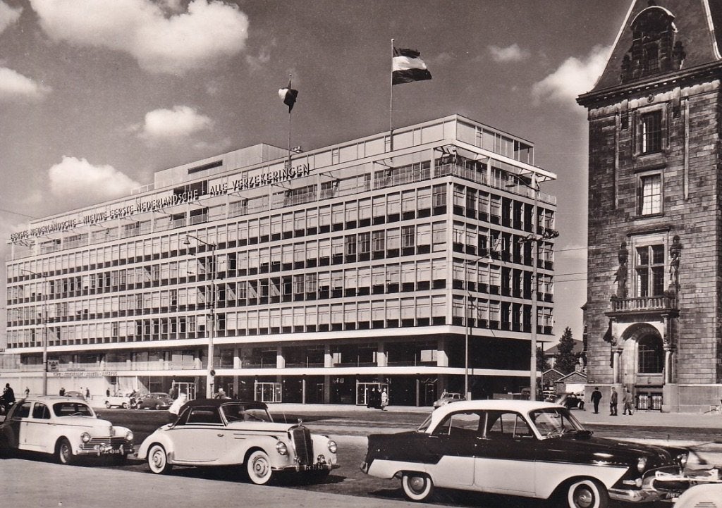 738B Rotterdam Coolsingel EN-gebouw oldtimers o.a. Mercedes, Verzamelen, Ophalen of Verzenden, 1940 tot 1960, Ongelopen, Zuid-Holland