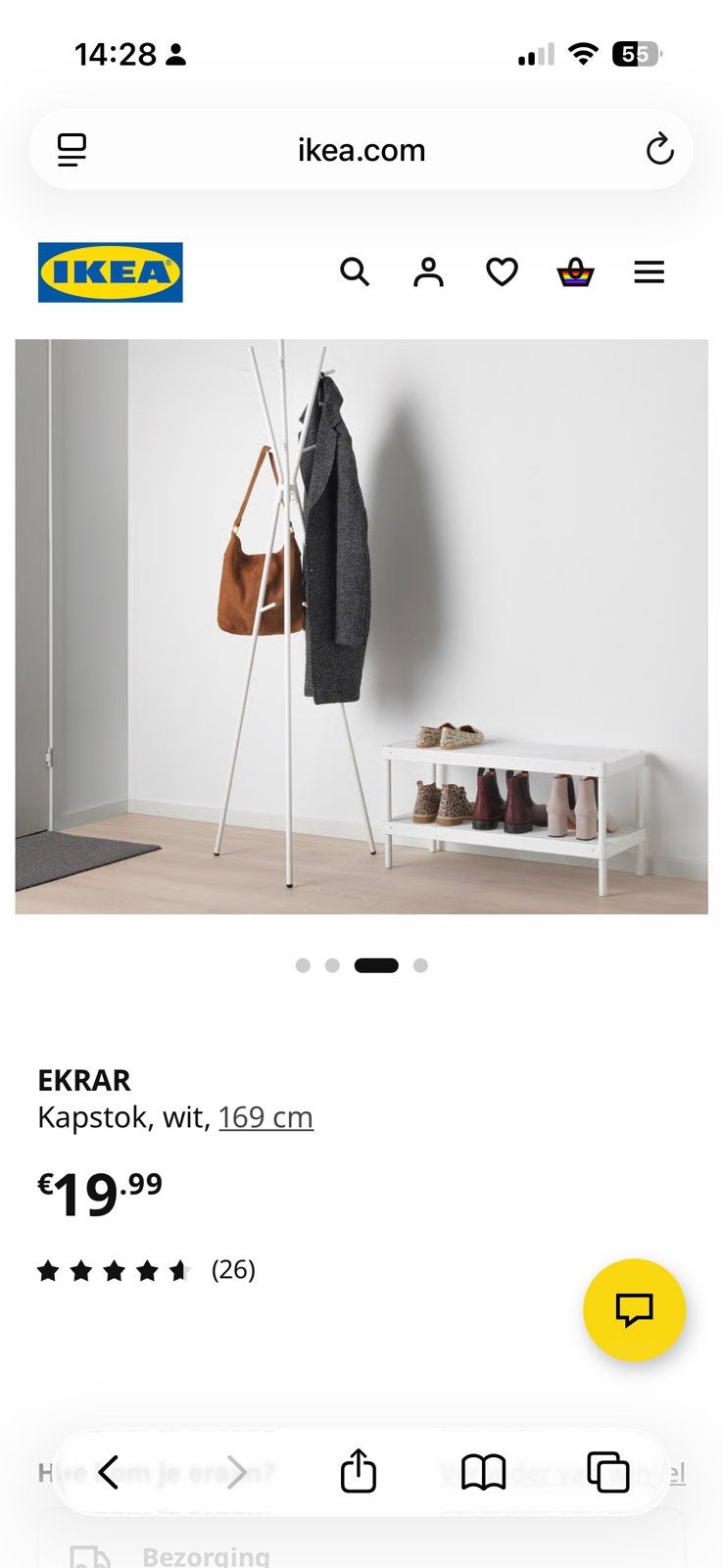 EKRAR Kapstok, wit, 169 cm, Ophalen, Zo goed als nieuw, Hout, 150 tot 200 cm