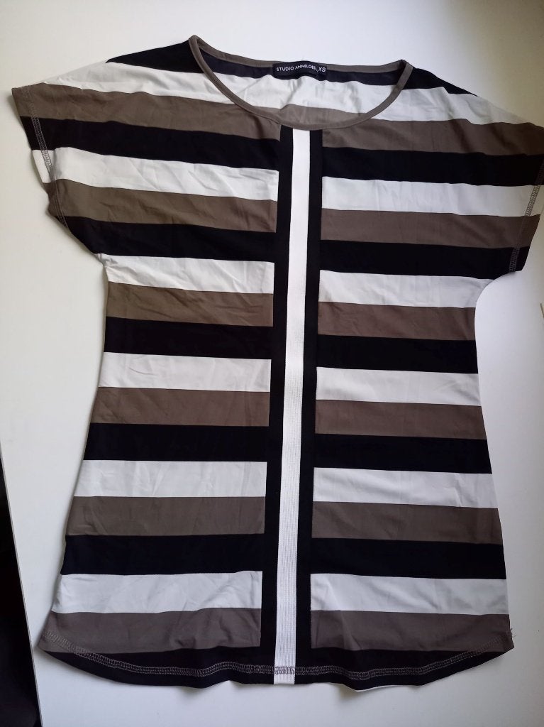 Studio Anneloes leuk groen wit zwart streep shirt, mt XS, Studio Anneloes, Meerkleurig, Ophalen of Verzenden, Zo goed als nieuw