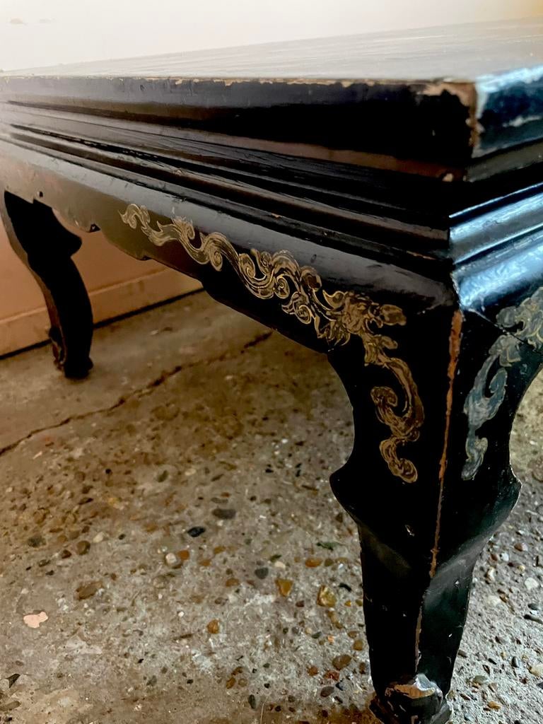 Vintage Chinese salontafel zwart handbeschilderd bloemen, Huis en Inrichting, Tafels | Salontafels, Ophalen, Gebruikt, 100 tot 150 cm