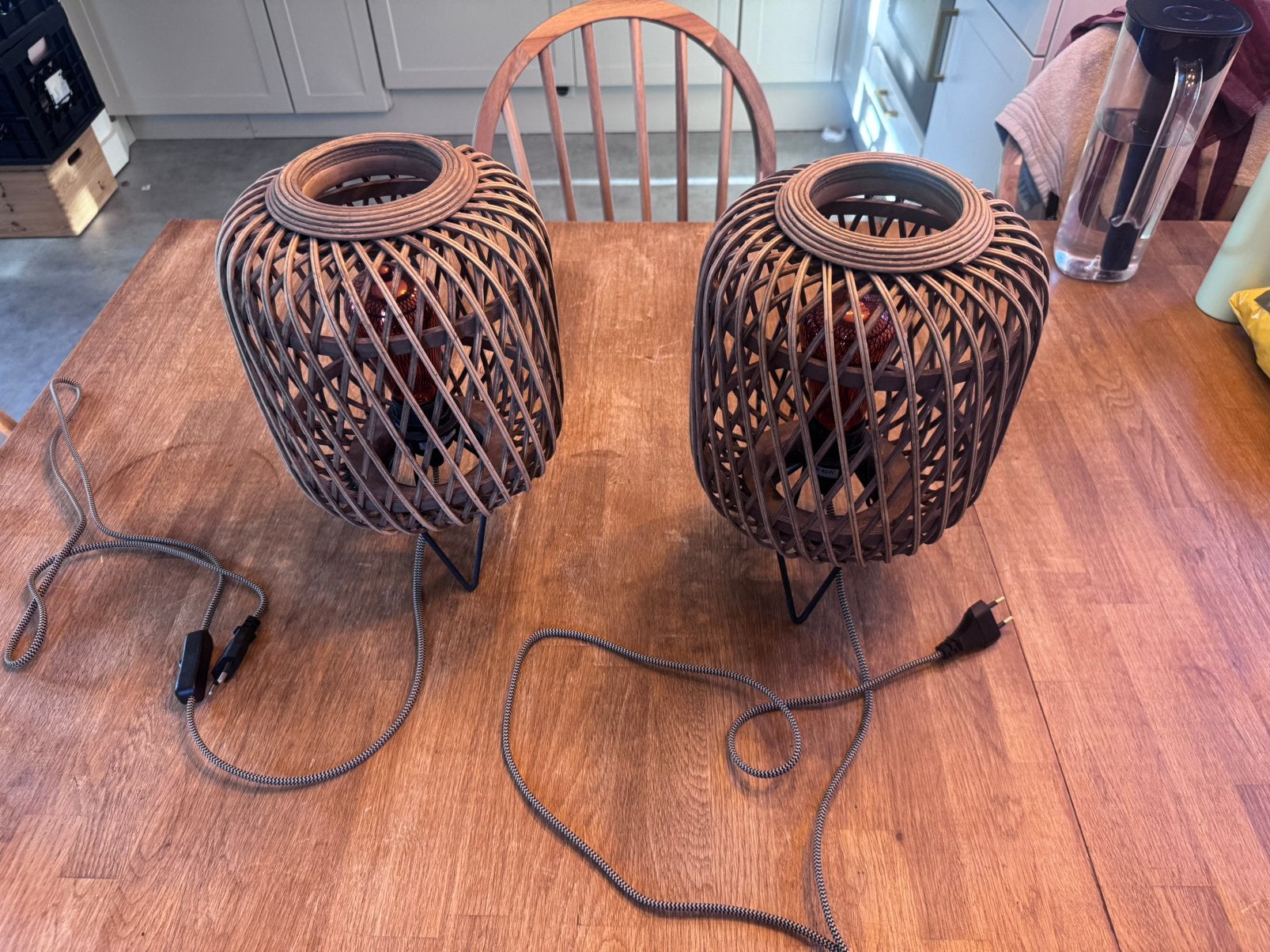 CHERICONI Tafellamp Diagonaal Ø 22 cm rotan, Huis en Inrichting, Lampen | Tafellampen, Ophalen, Overige typen, Overige merken