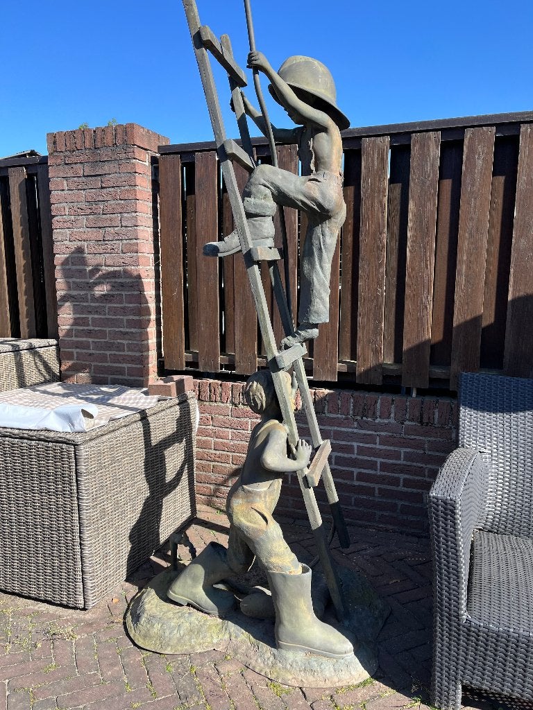 Brons beeld brandweermannen groot en zwaar, Ophalen, Gebruikt, Overige typen