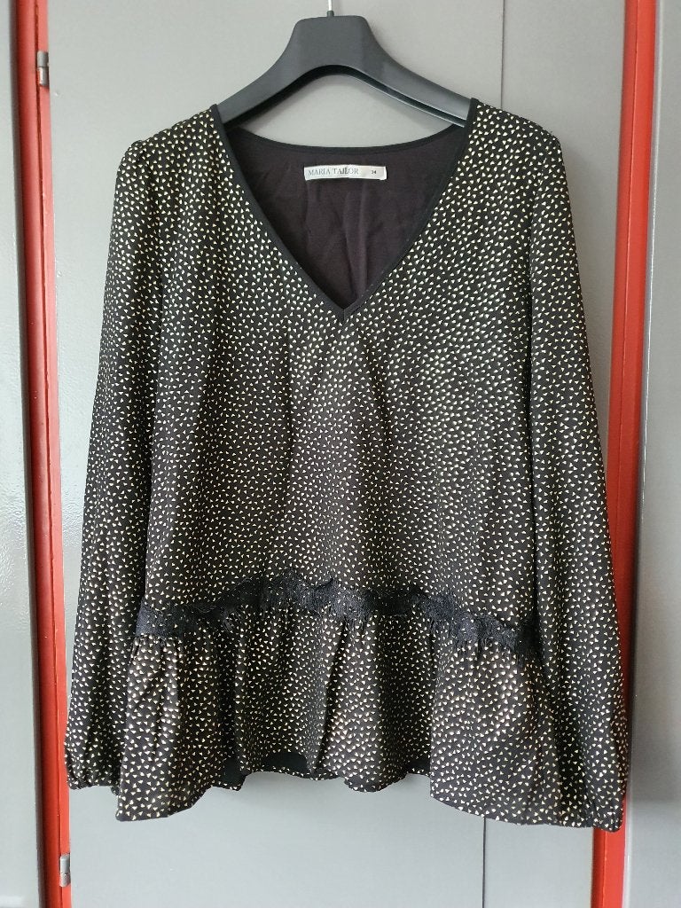 Maria Tailor zwarte blouse met gouden details – XS, Ophalen of Verzenden, Zo goed als nieuw, Maat 34 (XS) of kleiner, Zwart