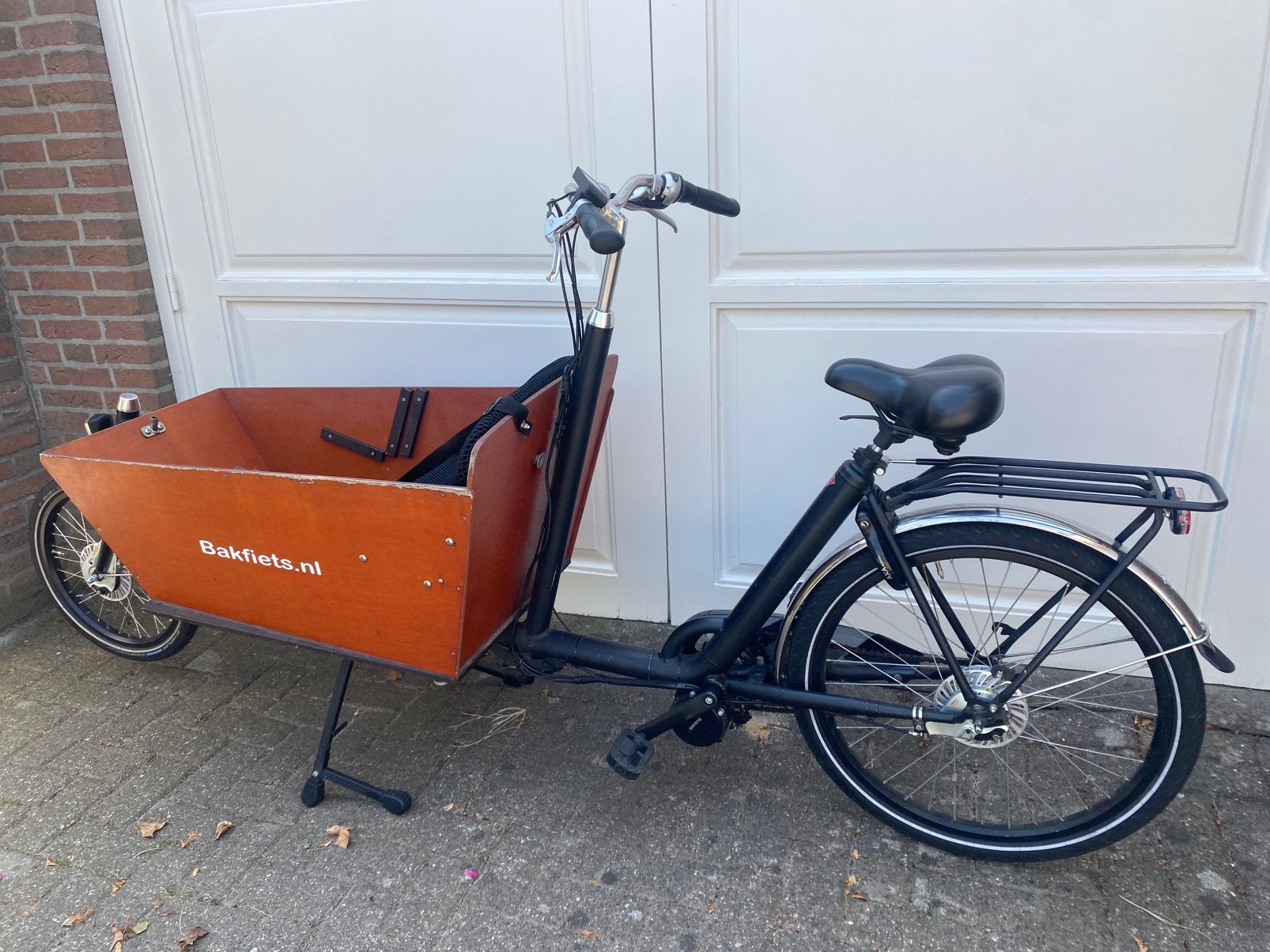 Fijne Cargo Long bakfietst middenmotor, huif en grote accu, Ophalen, Gebruikt, 4 kinderen of meer, Huif
