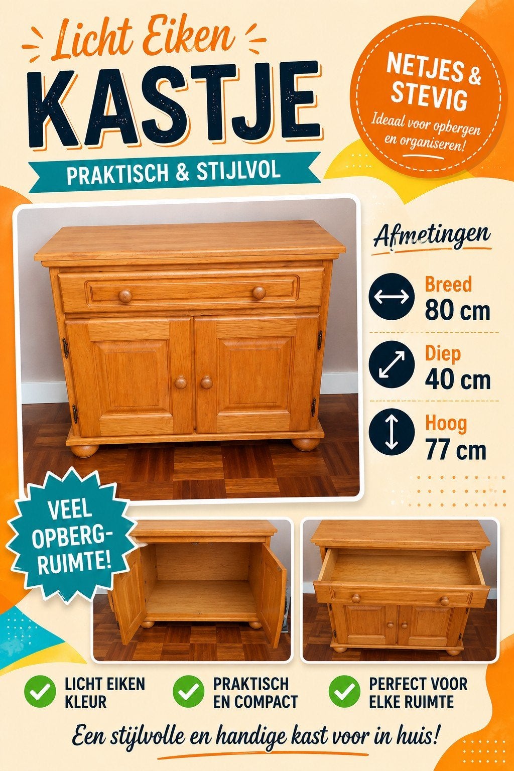 Licht Eiken Kastje – 80 cm Breed, Ophalen