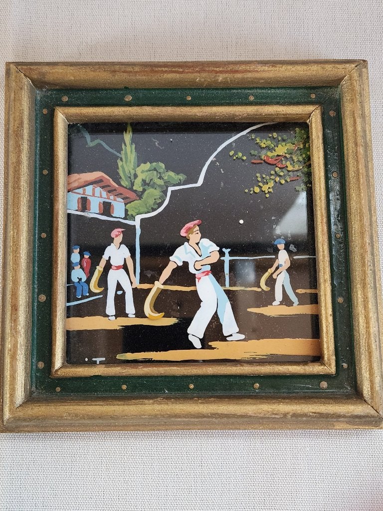 Authentiek Baskisch Schilderijtje - Pelota Spelers, Antiek en Kunst, Ophalen of Verzenden