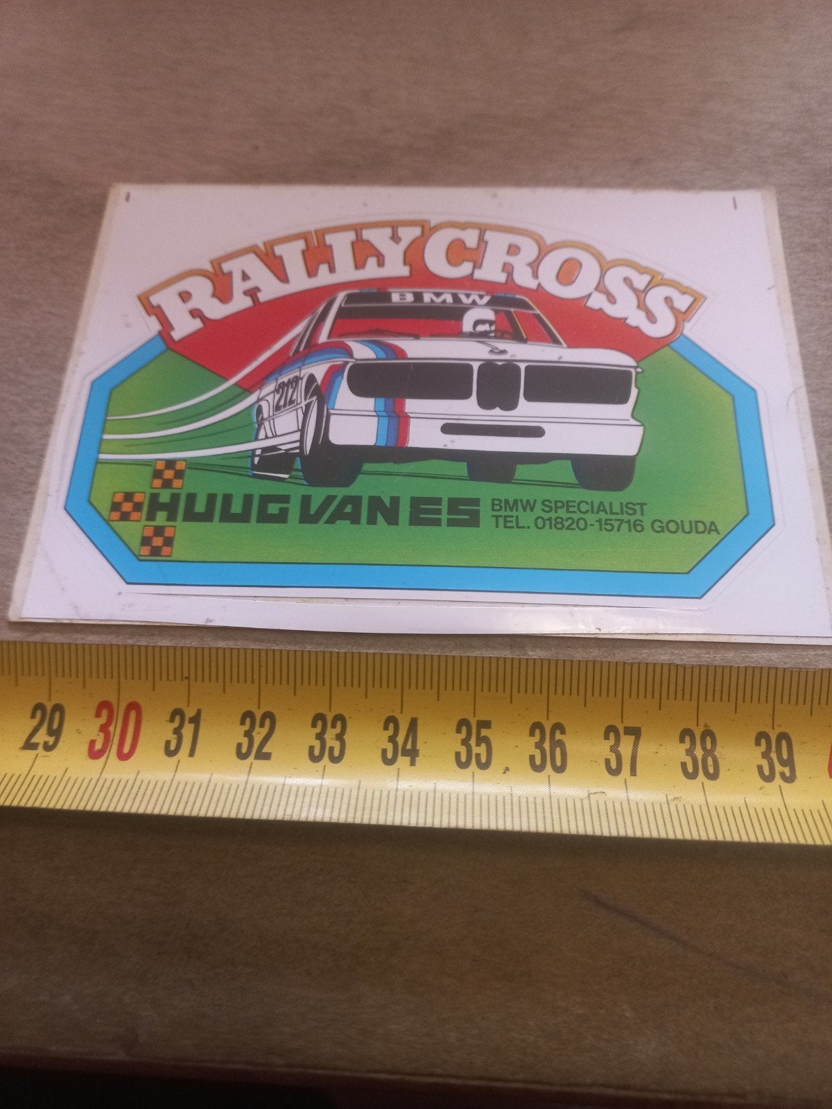 Vintage BMW Rallycross Sticker Huug van Es Gouda, Ophalen of Verzenden