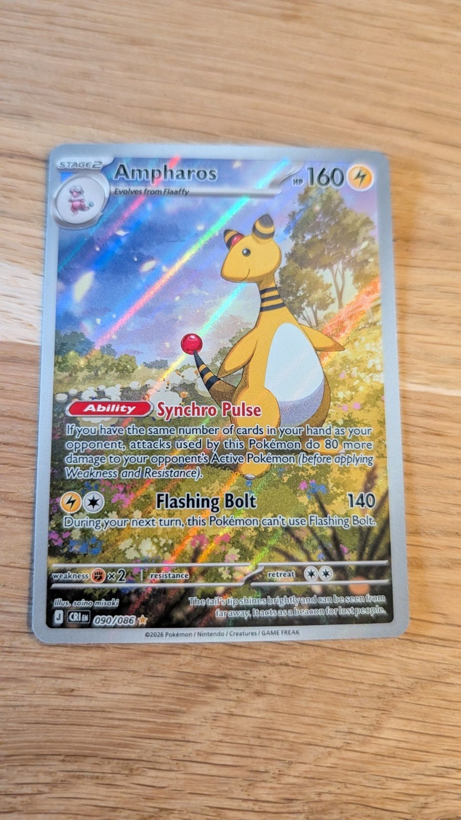 Ampharos Pokémon Kaart 090/086 - Full Art, Ophalen of Verzenden, Zo goed als nieuw, Losse kaart