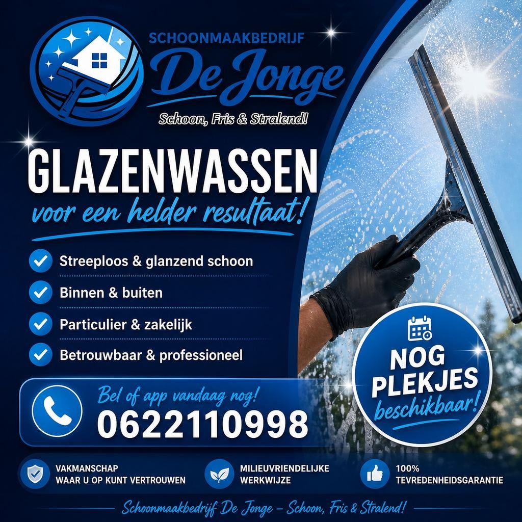 Schoonmaakbedrijf de jonge voor een helder resultaat