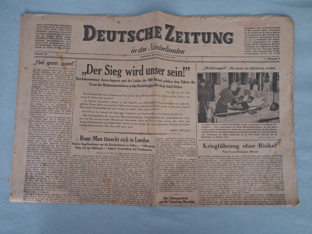 Krant WO2 Deutsche Zeitung 1943, Verzamelen, Ophalen of Verzenden, Overige soorten, Nederland, Boek of Tijdschrift