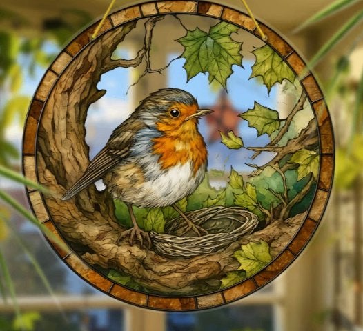 Raamhanger Roodborstje bij nest, Ophalen of Verzenden, Nieuw