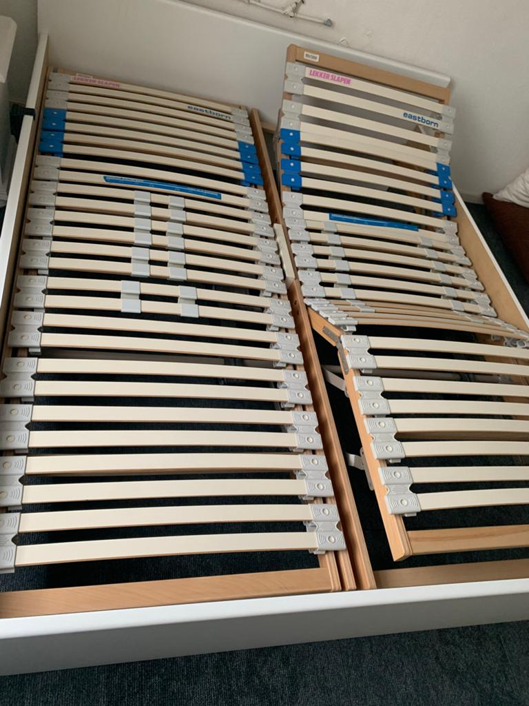Tweepersoonsbed met elektrische lattenbodems (160x200), Ophalen, Wit, Tweepersoons, 200 cm