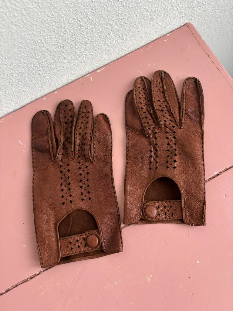 Vintage Rijhandschoenen Leer Cognac, Ophalen of Verzenden, Tweedehands, Heren