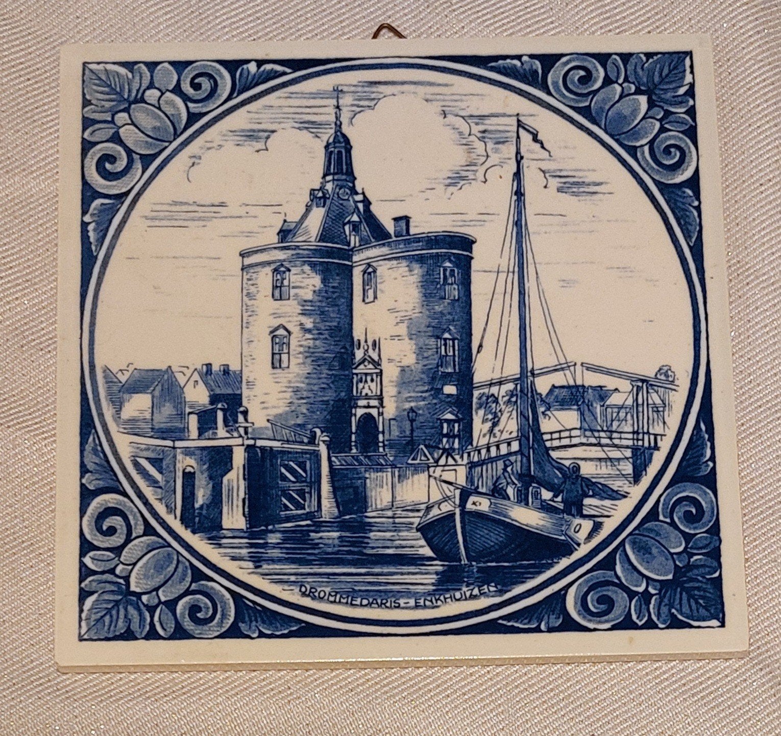 Vintage Delfts Blauwe Tegel – Drommedaris Enkhuizen (15x15)!, Ophalen of Verzenden