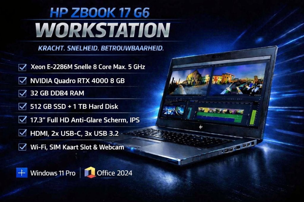Hi Tech Kantoor HP Zbook 17 G6 17.3"" +32 Gb+M2 SSD+Garantie, Met videokaart, Werkpaard HP Zbook 17 G6 + 8 Gb Video, Ophalen of Verzenden