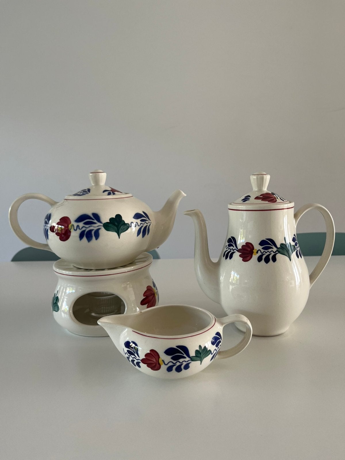 Boerenbont koffiepot, theepot met warmhouder en melkkannetje, Ophalen