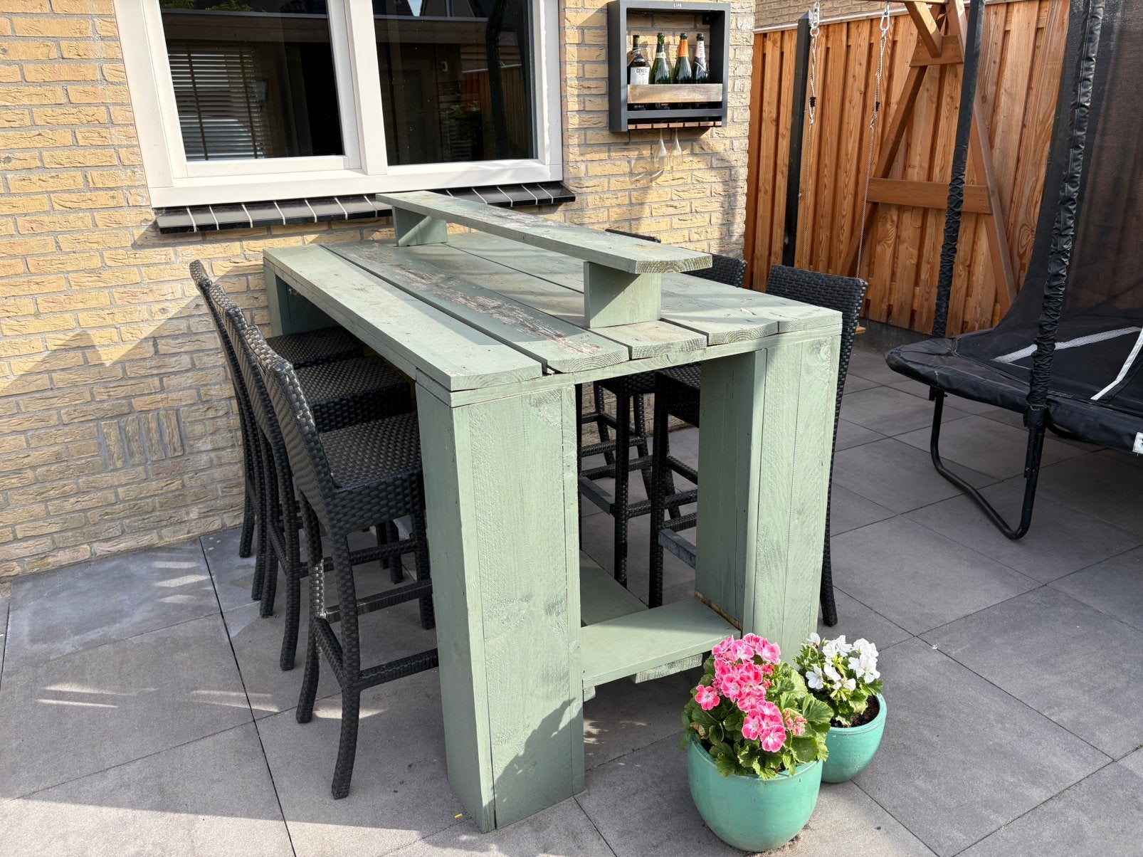 Steigerhouten bartafel met krukken, Ophalen, Gebruikt, Steigerhout, Stoel