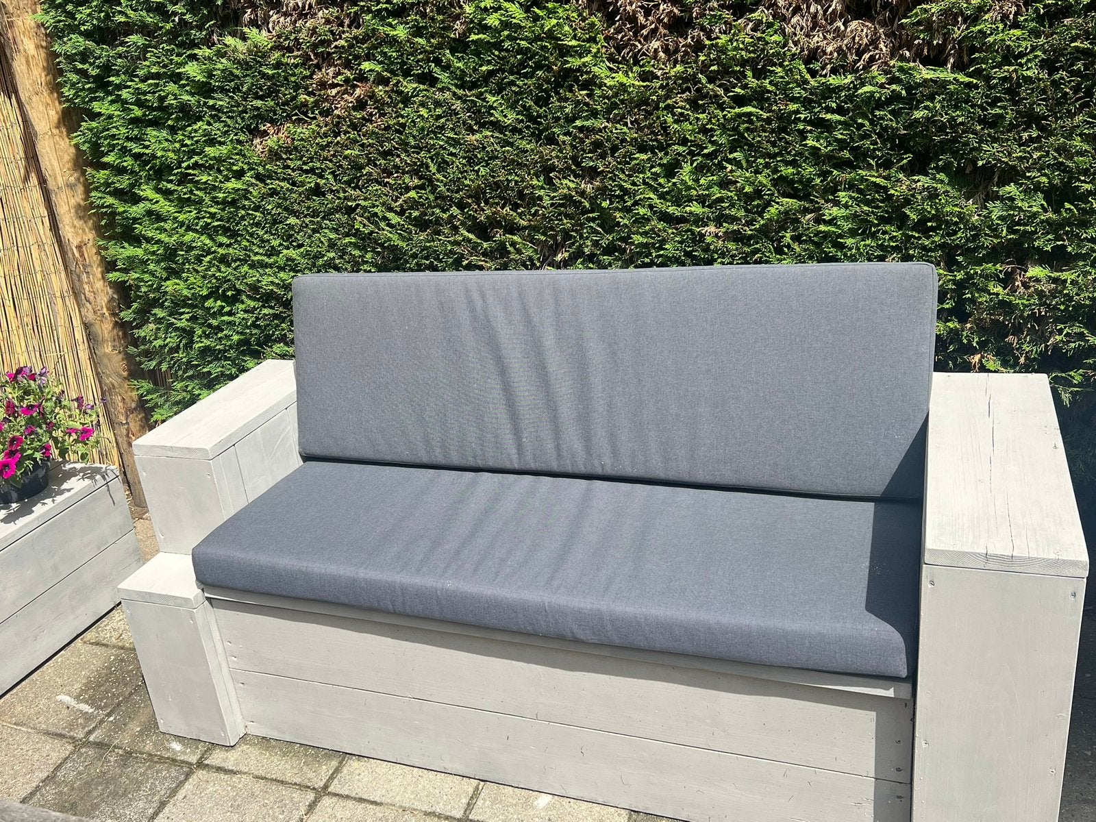 Steigerhouten bank inclusief bijpassende kussens, Tuin en Terras, Ophalen, Gebruikt