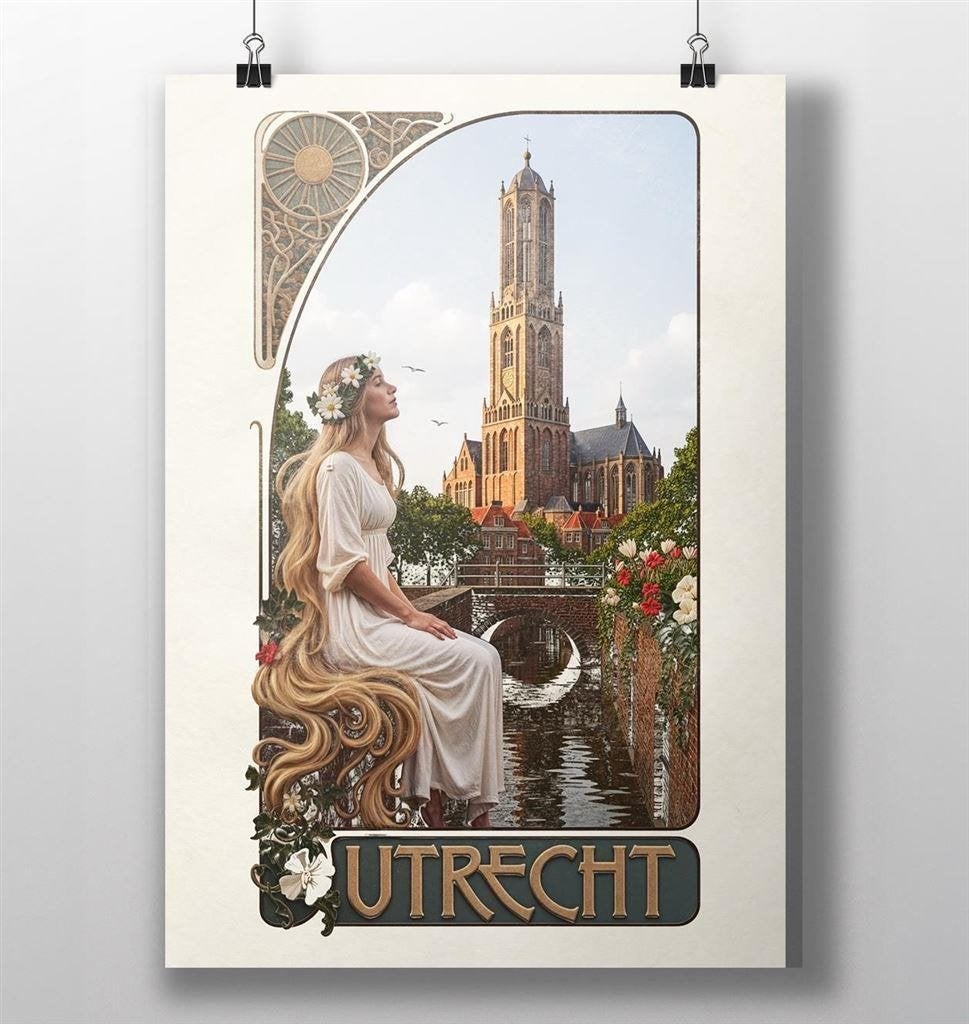 UTRECHT Art Nouveau mucha stijl Reis Poster, Verzamelen, Verzenden, Nieuw, A1 t/m A3, Overige onderwerpen