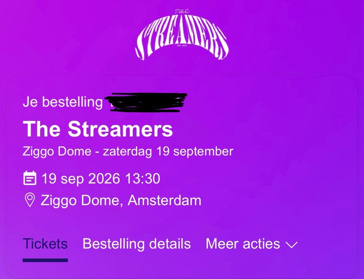 The Streamers 19 sept, 1 ticket, rang 2, Eén persoon, September