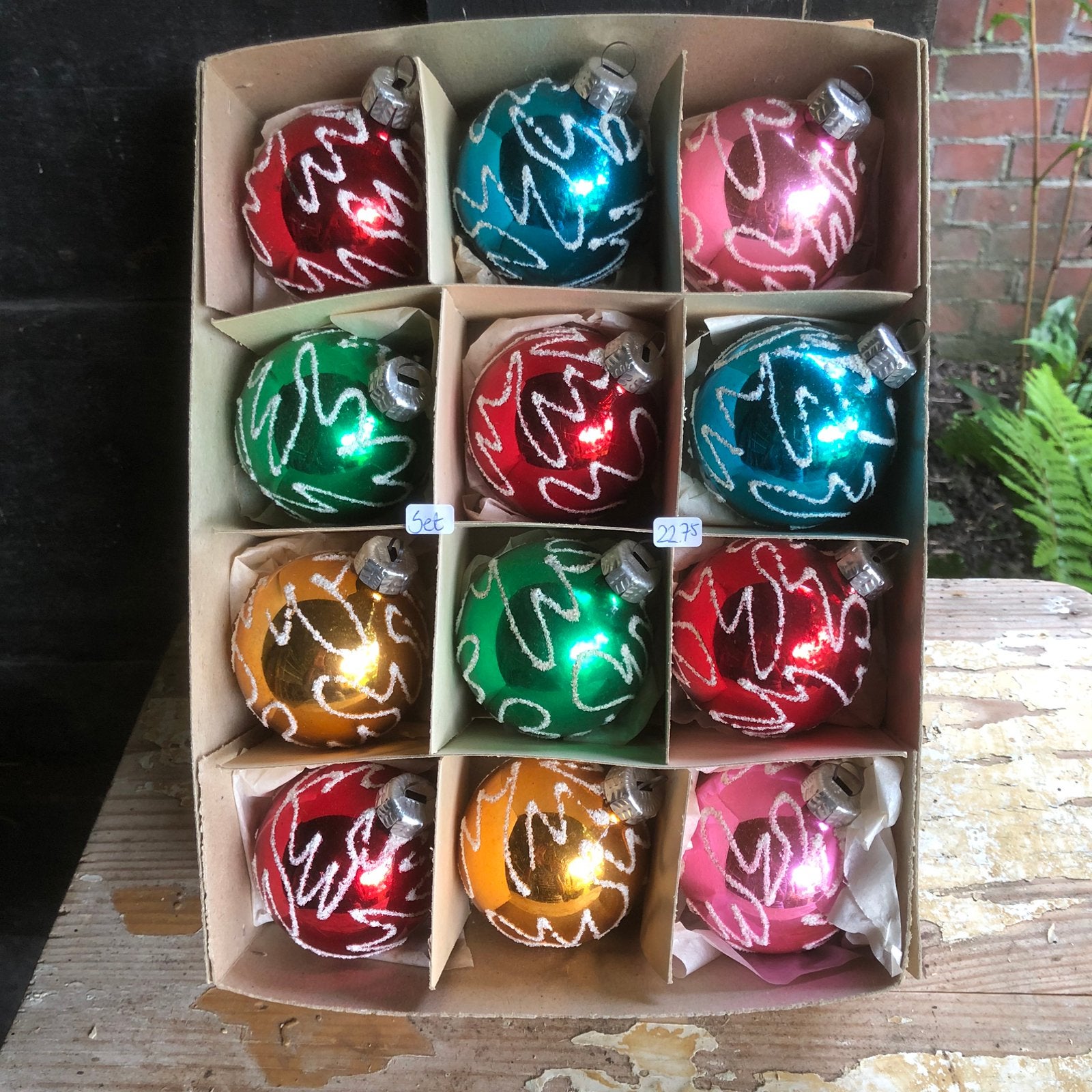 Set van 12 oude gekleurde kerstballen, Antiek en Kunst, Ophalen of Verzenden