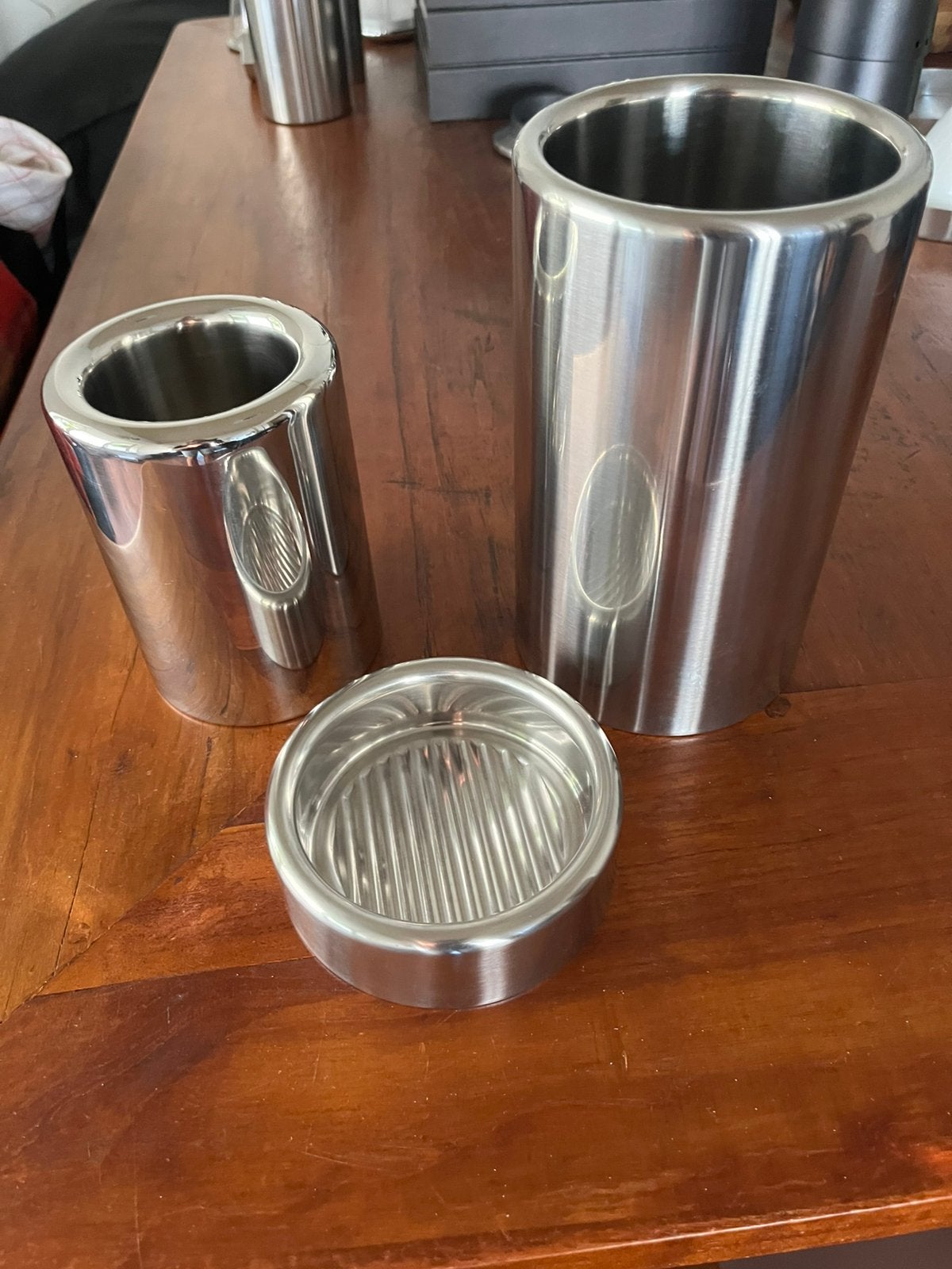 Set Stelton wijnkoelers en onderzetter, Flessenkoeler, Gebruikt, Zilver, Ophalen of Verzenden